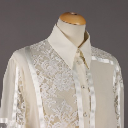 Camicia Bianca Vintage in Seta Pizzo e