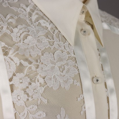 Camicia Bianca Vintage in Seta Pizzo e