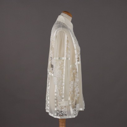 Camicia Bianca Vintage in Seta Pizzo e