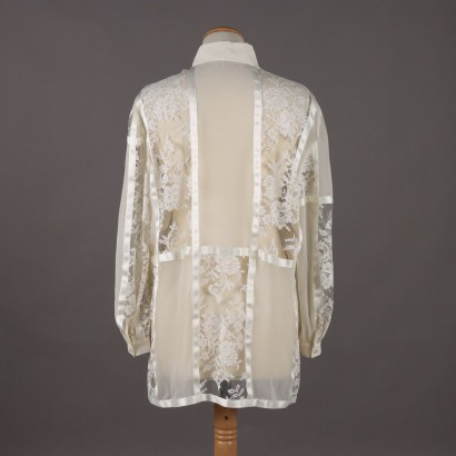 Camicia Bianca Vintage in Seta Pizzo e