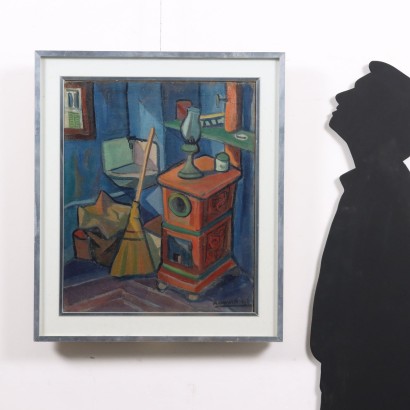 Dipinto di Alvaro Monnini,Interno con stufa,Alvaro Monnini,Alvaro Monnini,Alvaro Monnini,Alvaro Monnini,Alvaro Monnini,Alvaro Monnini