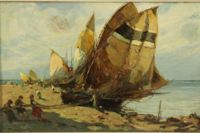 arte del novecento, Enrico Mazzolani 1876 1967, paesaggio marino, dipinti ad olio di mazzolani