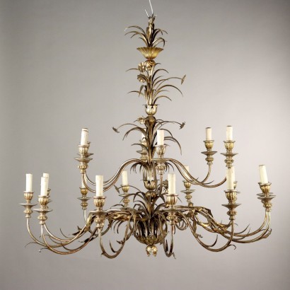 Antique Chandelier Iron Metal Double Tier Italy XX Century