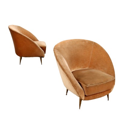 Vintage Armchairs Velvet Brass Italy 1950s