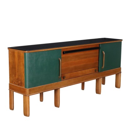 Vintage Cupboard Walnut Veneer Leatherette Italy 1940s