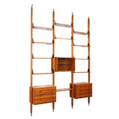 Vintage Bookcase Beech Mahogany Veneer Italy 1960s