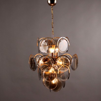 Vintage Ceiling Lamp Metal Brass Glass Italy 1970s-1980s