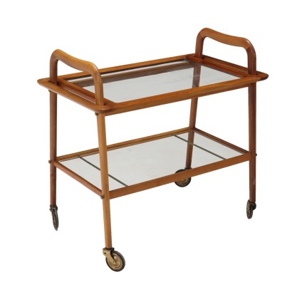 Vintage Service Trolley Beech Veneer Glass Italy 1950s