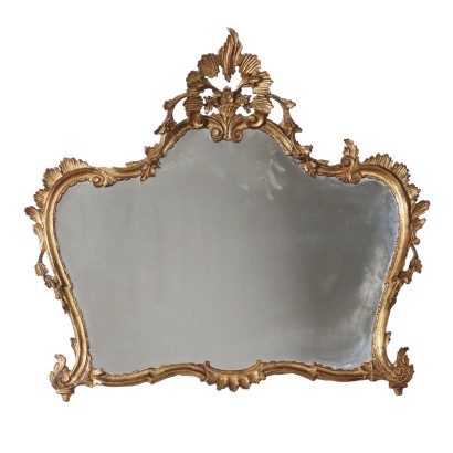 Antique Mirror Gilded Wood Carvings Italy XX Century