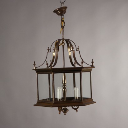 Antique Lantern Metal Glass Italy XX Century