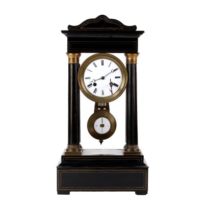 Antique Table Clock Bronze Wood Europe XIX Century
