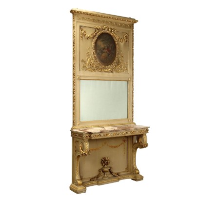 Antique Console with Mirror Neo-Classical Style Linden XIX Century