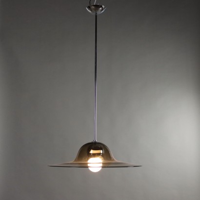 Vintage Ceiling Lamp Chromed Metal Glass Italy 1970s