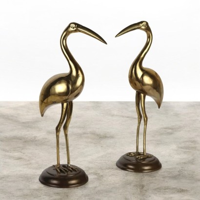 Paire de Flamants Roses en Bronze Doré