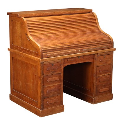 Antique Writing Desk Art Nouveau Oak Drawers Italy XX Century