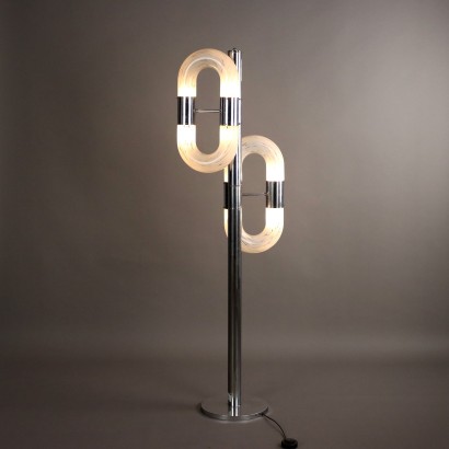 Vintage Lamp Space Age Chromed Metal Glass Italy 1970s