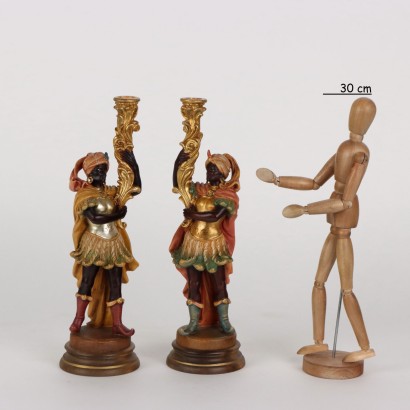 Pair of Blackamoor Wooden Candle Holders