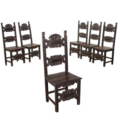 Antique Chairs Baroque Style Walnut Italy XIX Century