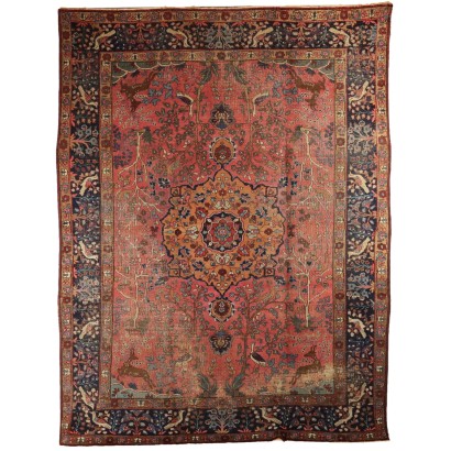 Antique Tabriz Carpet Cotton Wool Heavy Knot Iran 138 x 102 In