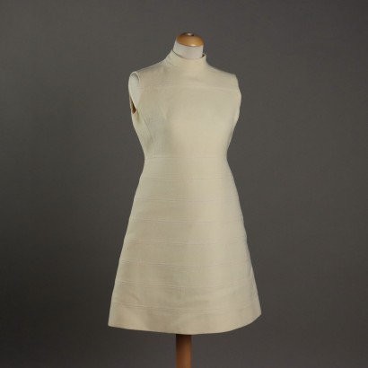 Ted Lapidus Dress Vintage White Wool UK Size 10/12 France 60s-70s