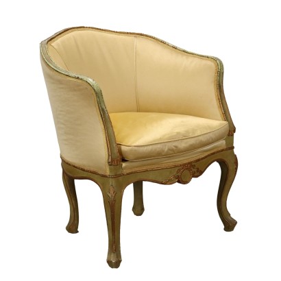 Antique Armchair Rococo Style Wood Silk Italy XX Century