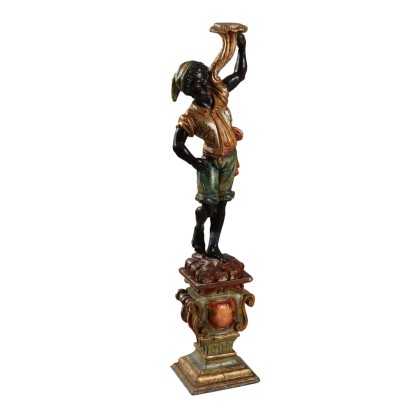Antique Candle Holder Carved Wood Italy XX Century