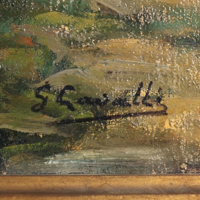 Dipinto di Giovanni Cavalli,Laghetto con cigni,Giovanni Cavalli,Giovanni Cavalli,Giovanni Cavalli
