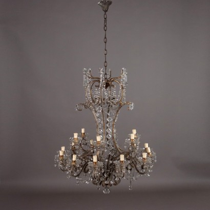 Antiker Kronleuchter Jugendstil Kristall Glas Italien des XX Jhs