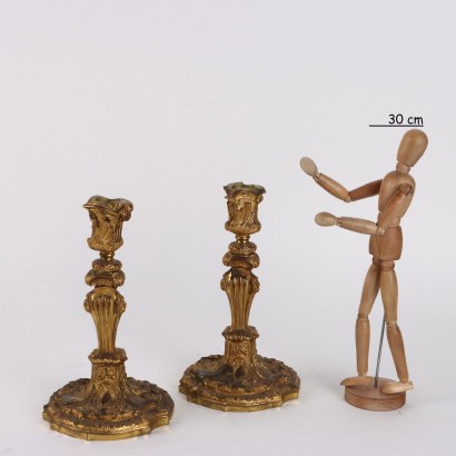 Coppia di Candelieri in Bronzo Dorato
