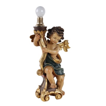 Putto Kerzenhalter aus Holz, hergestellt in Gröden