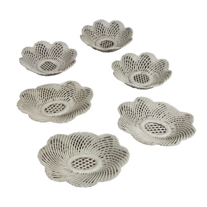 Gruppo di Sei Cestini in Ceramica Bian