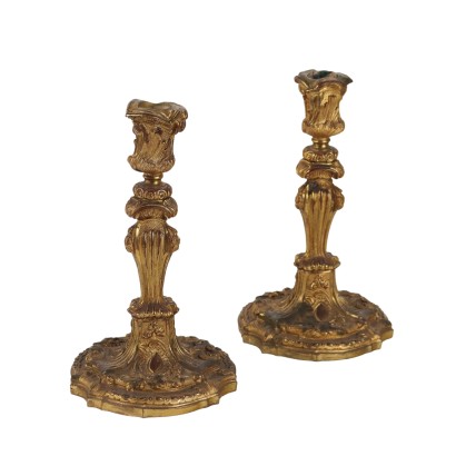 Coppia di Candelieri in Bronzo Dorato