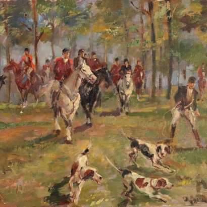 Dipinto di Ovidio Gragnoli,Battuta di caccia,Ovidio Gragnoli,Ovidio Gragnoli,Ovidio Gragnoli