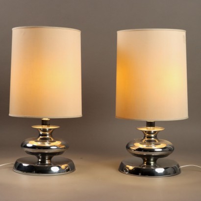 Vintage Tischlampen Metall Stoff Italien der 70er Jahre