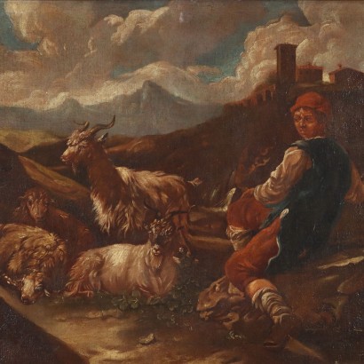 Tableau attribué à Philippe Peter Roos,Berger avec mouton,Philipp Peter Roos,Philipp Peter Roos,Philipp Peter Roos
