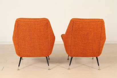Poltrone anni 50, imbottitura in espanso, rivestimento in tessuto, piedi in metallo, ottone, ottime condizioni, completamente rinnovate