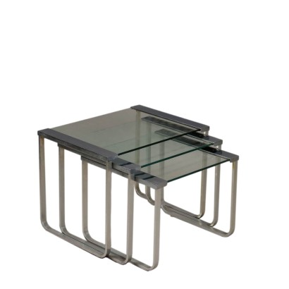 Tables Basses Vintage Métal Verre Italie Années 60