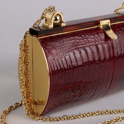 Bolso de noche vintage de piel burdeos