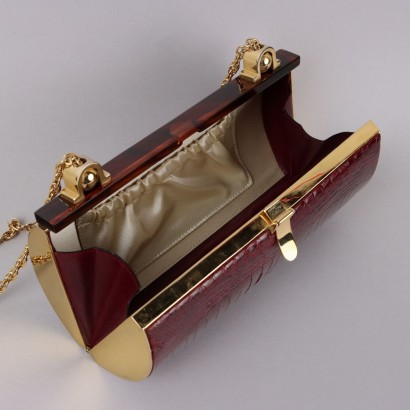 Bolso de noche vintage de piel burdeos