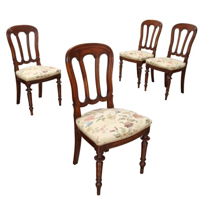 Chaises Anciennes Umbertino Noyer Tissu Italie du XIXe Siècle