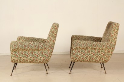 Poltrone anni 50, imbottitura a molle, ad espanso, rivestimento in tessuto, discrete condizioni, piccoli segni di usura