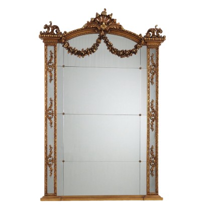 Miroir Ancien Style Néoclassique Bois Gravé XXe Siècle