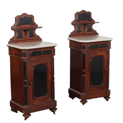Tables de Chevet Umbertino Anciennes Acajou Marbre XIXe Siècle