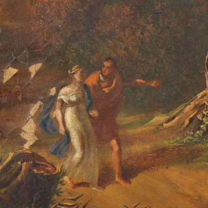 Pintura de paisaje con rebaños y figuras