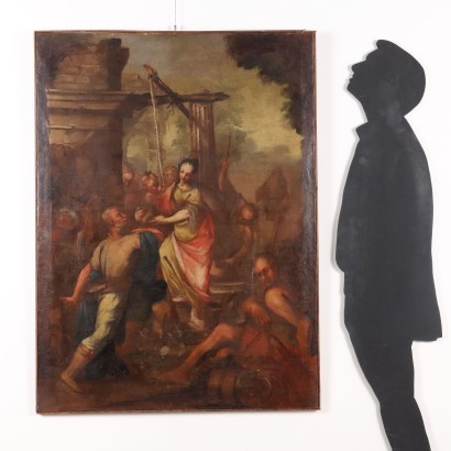Tableau avec scène biblique, Éliézer et Rébecca au puits
