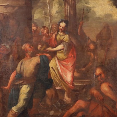 Tableau avec scène biblique, Éliézer et Rébecca au puits