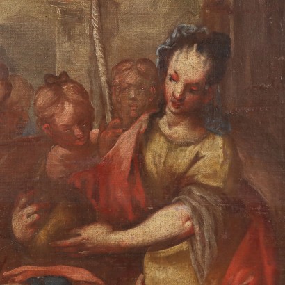 Tableau avec scène biblique, Éliézer et Rébecca au puits