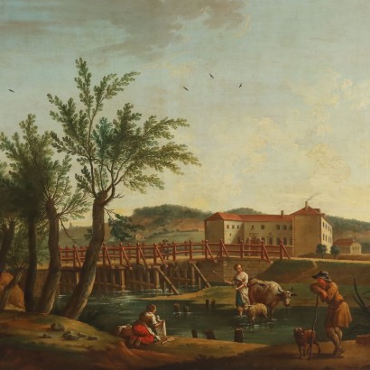 Dipinto Paesaggio con Figure