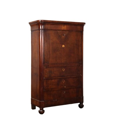 Secrétaire Charles X Ancien Noyer Massif Décorations XIXe Siècle