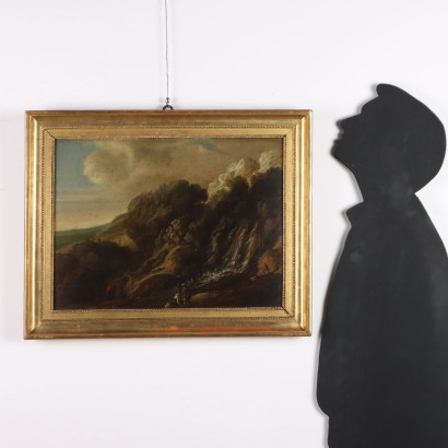 Dipinto Paesaggio con Cascata e Figure